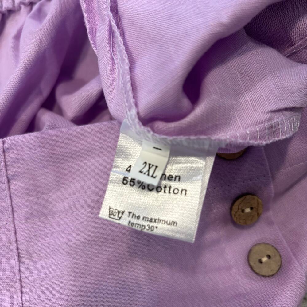 Purple High Waisted Wide Leg Linen Blend Pants Button Fly Crop Trousers, 2XL - Picture 7 of 7